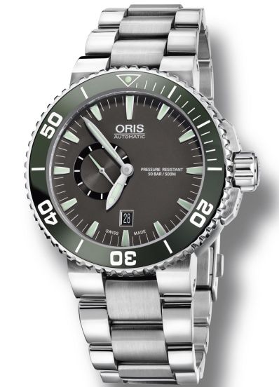 Oris aquis grey top dial green bezel