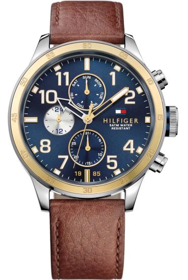 Tommy Hilfiger Trent Silver Gold Brown Leather 1791137 RIP