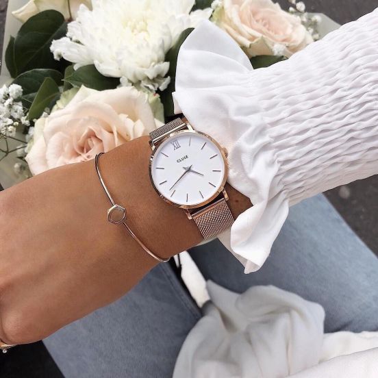 Cluse Minuit Rose White Mesh CL30013