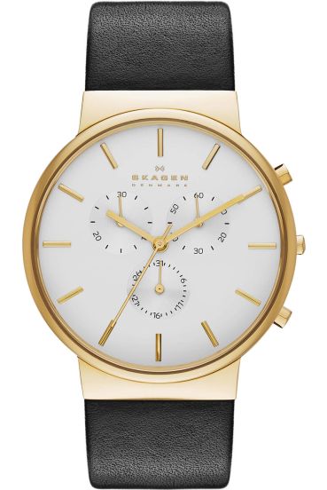 Skagen Ancher Chronograph Gold Black Leather SKW6143 RIP