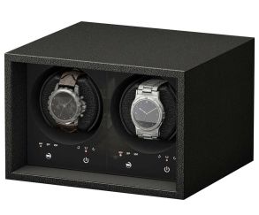 309427 Watch Winder Safe Eco for 2 watches, Leather Optics Black with Adapter 309427