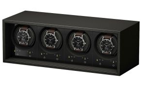 309428 Watch Winder Safe Eco for 4 watches, Leather Optics Black with Adapter 309428