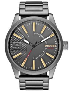 Herreur i gunmetal stål med guld tidsmarkeringer - Diesel Rasp DZ1762