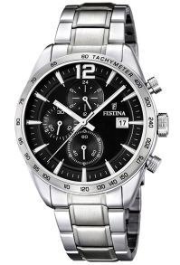 Festina herreur i stål med sort urskive - Festina Mens Steel Chronograph F16759/4
