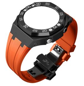 TJ26-BSS-ORA-SLK-NUM Unofficial Gen 4 Mod for CasiOak GA-2100 - Black Steel Case | Black Steel Bezel With Numbers | Orange Silicone Strap