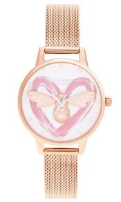 OB16FB01 Olivia Burton You Have My Heart Lucky Bee, Rose Gold & Silver Mesh OB16FB01