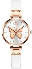 Olevs Modern Lady Leather Butterfly Rosegold White