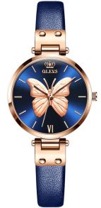 Olevs Modern Lady Leather Butterfly Rosegold Blue