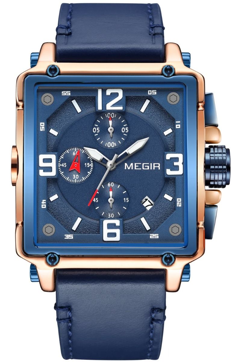 Megir XL Squared Mens Rose Blue Chronograph 2061