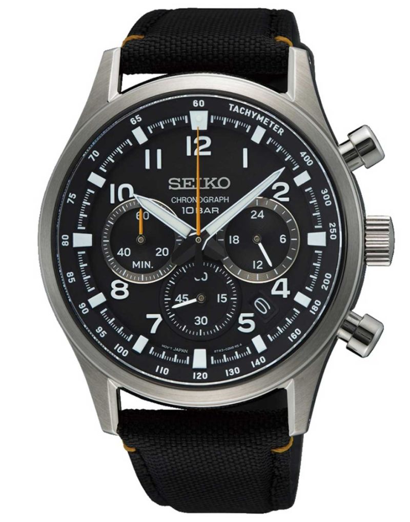 Seiko chronograph leather strap watch sales