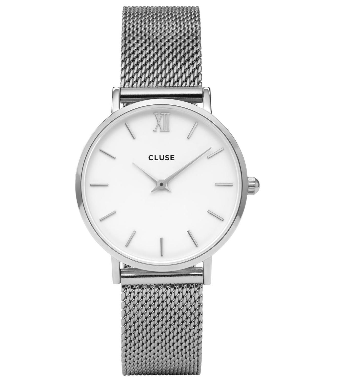 Cluse Minuit Silver White Mesh CL30009