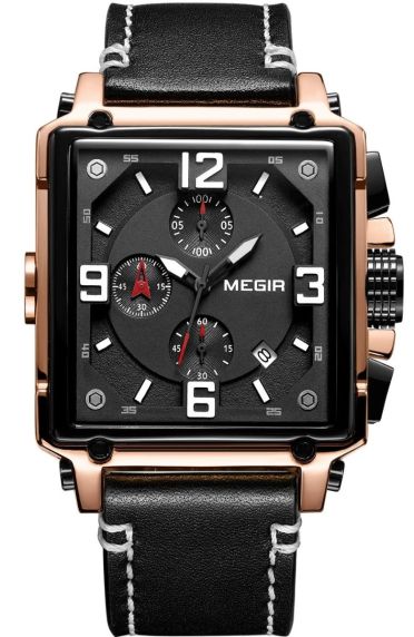 Megir XL Squared Mens Rose Black Chronograph 2061